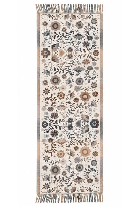Schal Viskose beige mit Blumenmuster braun/blau/grau/multicolor 65x180cm