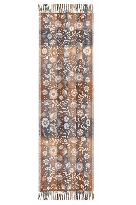 Schal Viskose beige mit Blumenmuster braun/blau/grau/multicolor 65x180cm