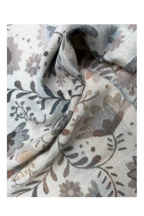 Schal Viskose beige mit Blumenmuster braun/blau/grau/multicolor 65x180cm