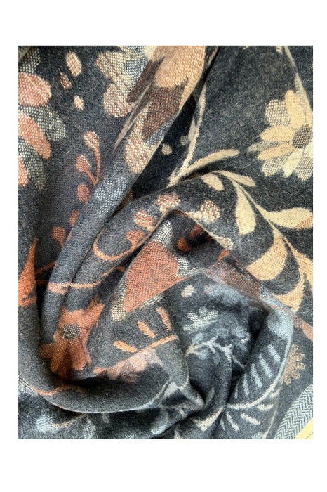 Schal Viskose schwarz mit Blumenmuster weiss/grau/gelb/rot/orange/ multicolor 65x180cm