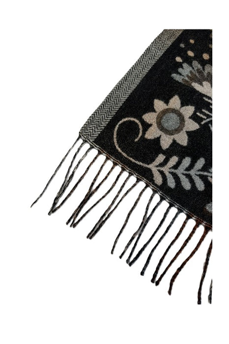 Schal Viskose schwarz mit Blumenmuster weiss/grau/gelb/rot/orange/ multicolor 65x180cm