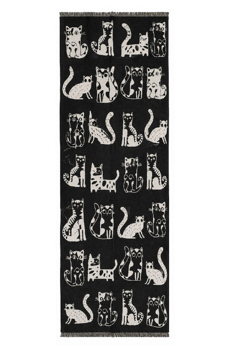 Schal Viskose Katzen schwarz/beige 70x190cm