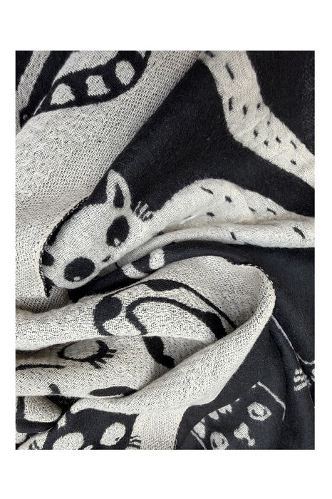 Schal Viskose Katzen schwarz/beige 70x190cm