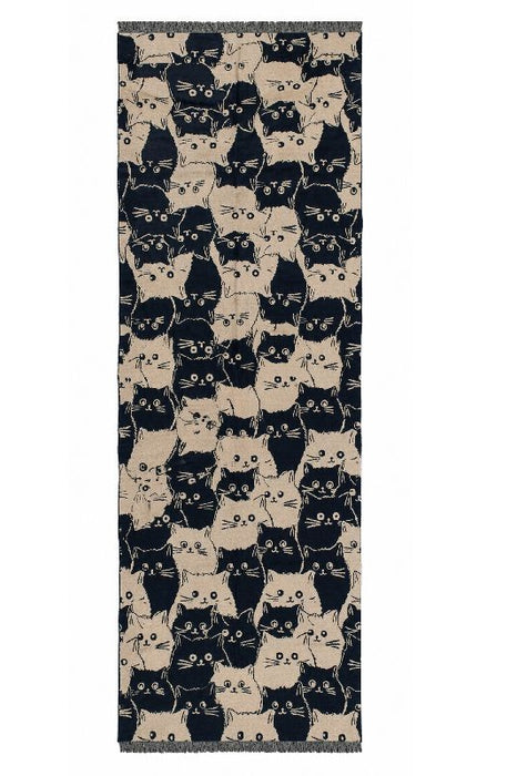Schal Viskose Katzengesichter dunkelblau/beige 65x190cm