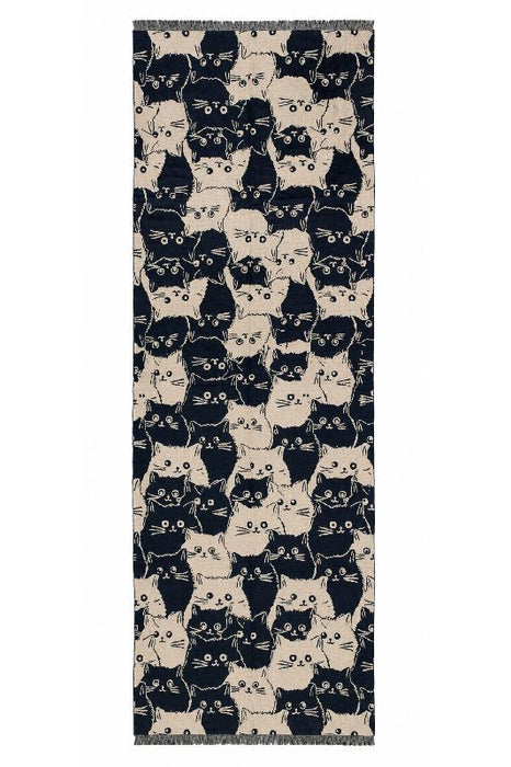 Schal Viskose Katzengesichter dunkelblau/beige 65x190cm