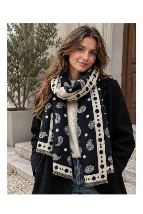 Schal Viskose schwarz Paisleymuster weiss 65x180cm
