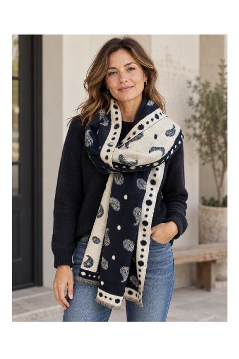 Schal Viskose navyblau Paisleymuster weiss 65x180cm