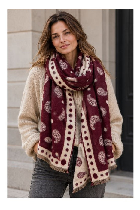 Schal Viskose bordeaux Paisleymuster weiss 65x180cm