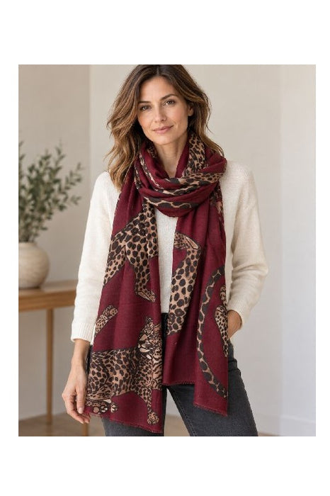 Schal Viskose Leopard bordeaux 90x180cm