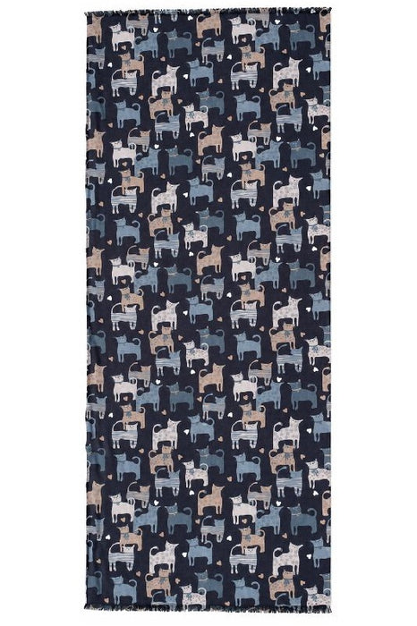 Schal Viskose schwarz Katzen stehend blau/hellbraun/multicolor 75x190cm
