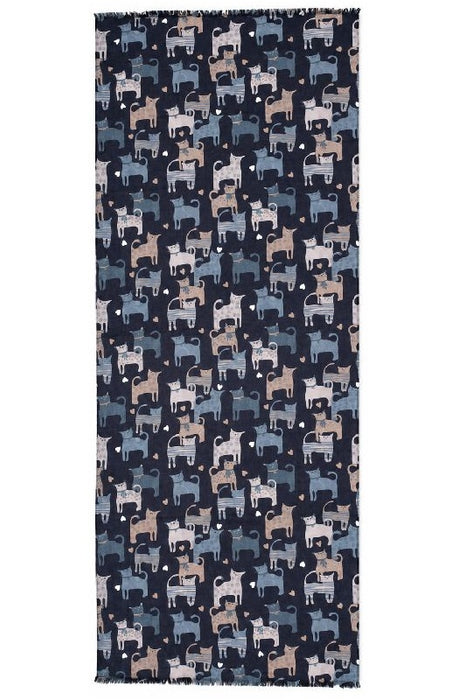 Schal Viskose schwarz Katzen stehend blau/hellbraun/multicolor 75x190cm
