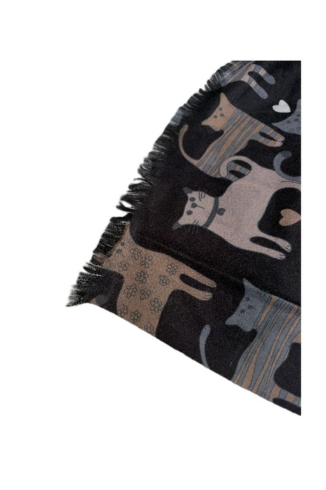 Schal Viskose schwarz Katzen stehend blau/hellbraun/multicolor 75x190cm