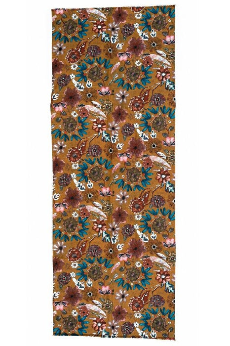 Schal Viskose caramel Blumenmuster weiss/blau/rosa/multicolor 75x180cm