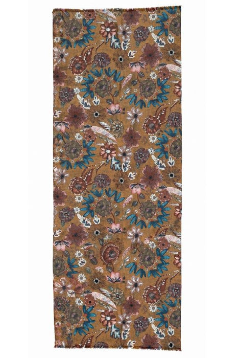 Schal Viskose caramel Blumenmuster weiss/blau/rosa/multicolor 75x180cm
