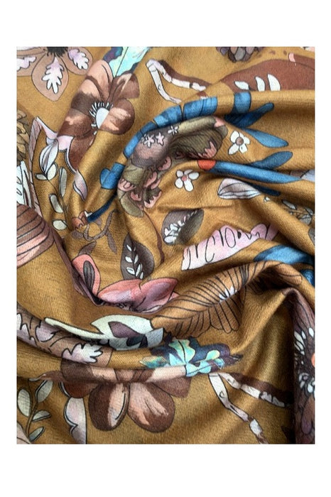 Schal Viskose caramel Blumenmuster weiss/blau/rosa/multicolor 75x180cm