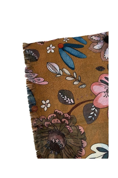 Schal Viskose caramel Blumenmuster weiss/blau/rosa/multicolor 75x180cm