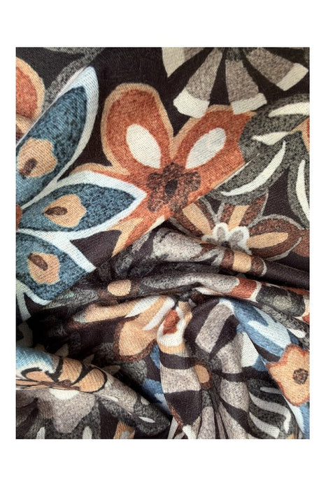 Schal Viskose schwarz mit Blumen rosa/blau/beige/multicolor 75x190cm