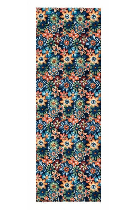 Schal Viskose navyblau mit Blumen gelb/grün/hellblau/multicolor 75x190cm