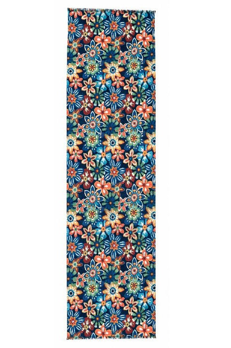 Schal Viskose navyblau mit Blumen gelb/grün/hellblau/multicolor 75x190cm