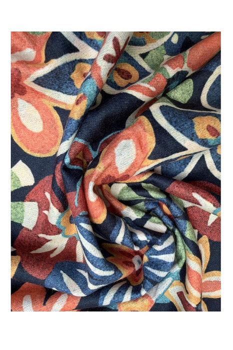 Schal Viskose navyblau mit Blumen gelb/grün/hellblau/multicolor 75x190cm