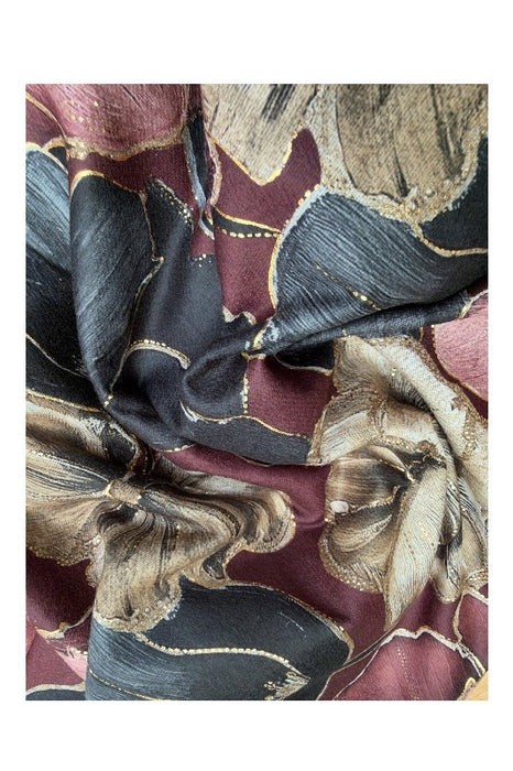 Schal Viskose bordeaux mit Blumenmotiv rosa/beige/schwarz/goldfarben 70x190cm