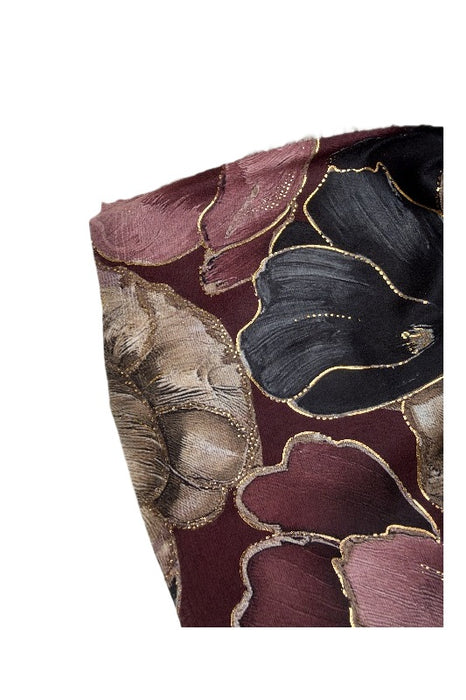 Schal Viskose bordeaux mit Blumenmotiv rosa/beige/schwarz/goldfarben 70x190cm