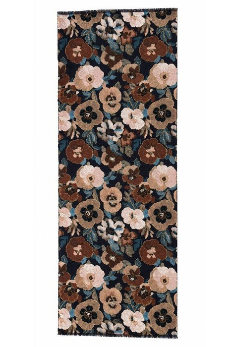 Schal Viskose schwarz mit Blumenmotiv braun/beige/hellblau/multicolor 70x190cm