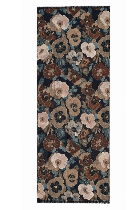 Schal Viskose schwarz mit Blumenmotiv braun/beige/hellblau/multicolor 70x190cm