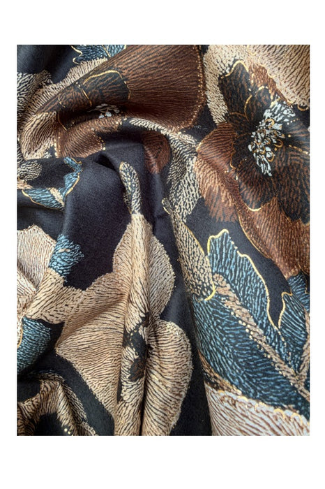 Schal Viskose schwarz mit Blumenmotiv braun/beige/hellblau/multicolor 70x190cm