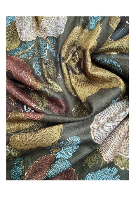 Schal Viskose olivegrün mit Blumenmotiv rostrot/beige/grün/multicolor 70x190cm
