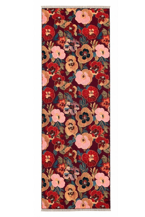 Schal Viskose bordeaux Blumenmotiv rosa/gelb/dunkelrot/multicolor 70x190cm