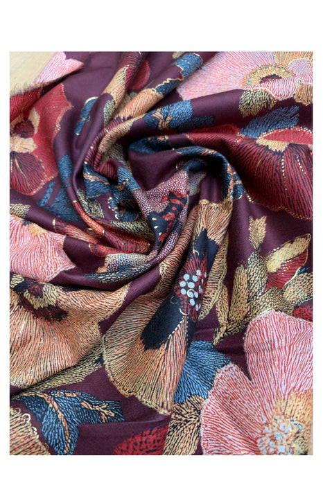 Schal Viskose bordeaux Blumenmotiv rosa/gelb/dunkelrot/multicolor 70x190cm