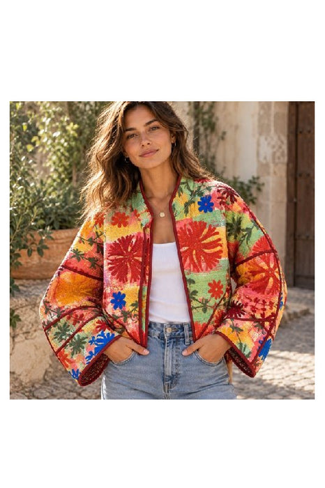 Veste/Boléro Kantha avec broderies Suzani - Taille unique