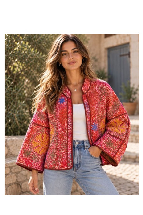 Veste/Boléro Kantha avec broderies Suzani - Taille unique