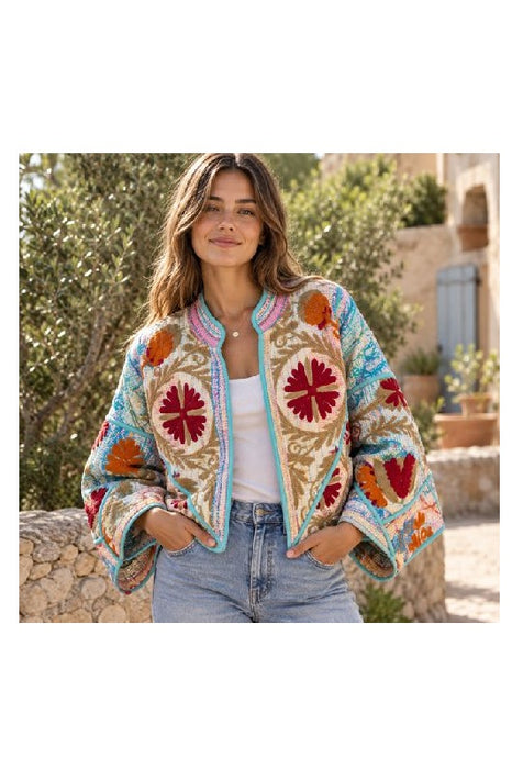 Kantha Jacket/Bolero with Suzani Embroidery - One Size