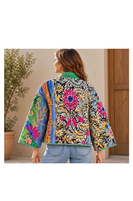 Jacke/Bolero Kantha mit Suzani Stickereien - One Size