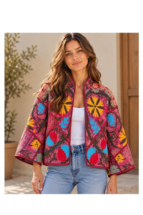 Jacke/Bolero Kantha mit Suzani Stickereien - One Size