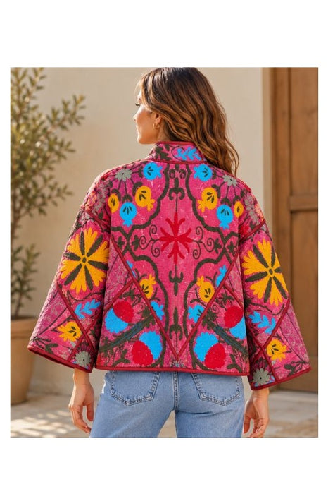 Jacke/Bolero Kantha mit Suzani Stickereien - One Size