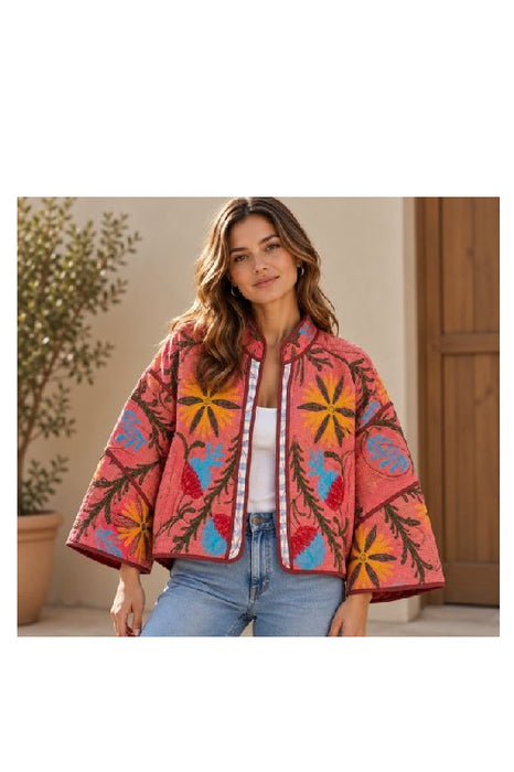 Jacke/Bolero Kantha mit Suzani Stickereien - One Size