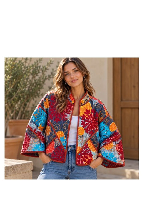 Jacke/Bolero Kantha mit Suzani Stickereien - One Size