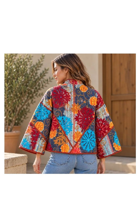 Jacke/Bolero Kantha mit Suzani Stickereien - One Size