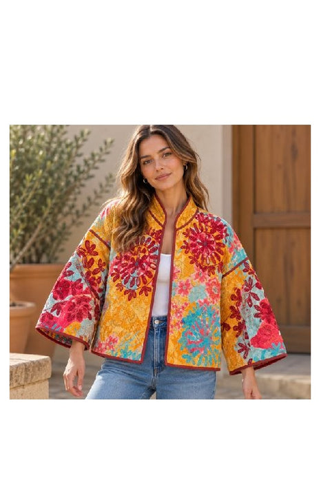 Jacke/Bolero Kantha mit Suzani Stickereien - One Size