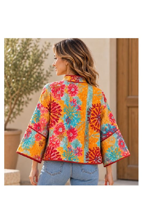Jacke/Bolero Kantha mit Suzani Stickereien - One Size