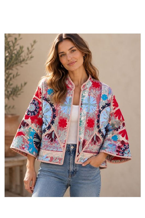 Jacke/Bolero Kantha mit Suzani Stickereien - One Size