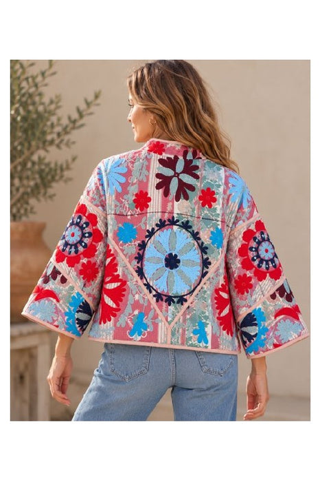 Jacke/Bolero Kantha mit Suzani Stickereien - One Size