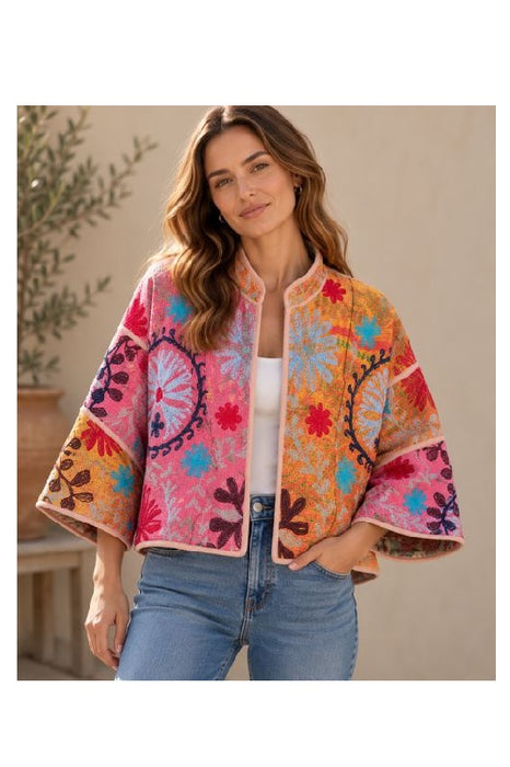 Jacke/Bolero Kantha mit Suzani Stickereien - One Size