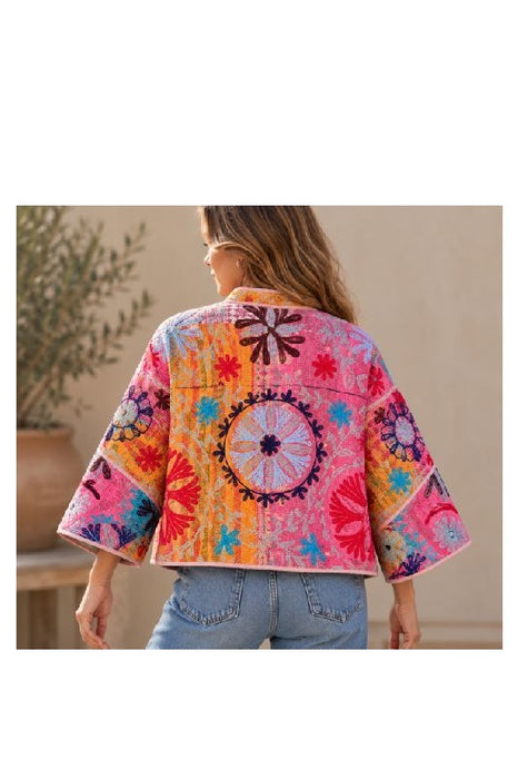 Jacke/Bolero Kantha mit Suzani Stickereien - One Size