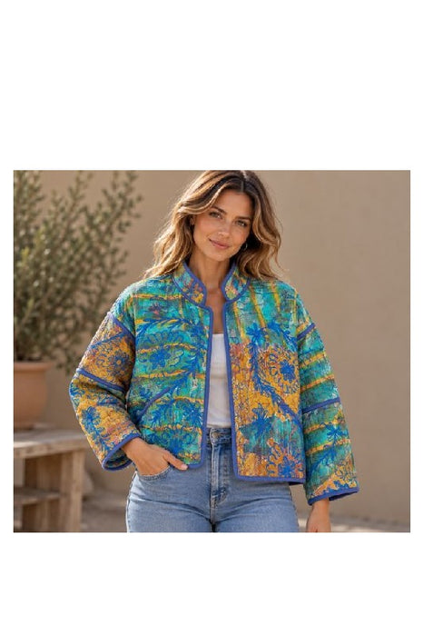 Jacke/Bolero Kantha mit Suzani Stickereien - One Size