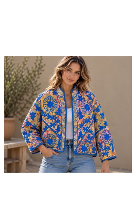 Jacke/Bolero Kantha mit Suzani Stickereien - One Size