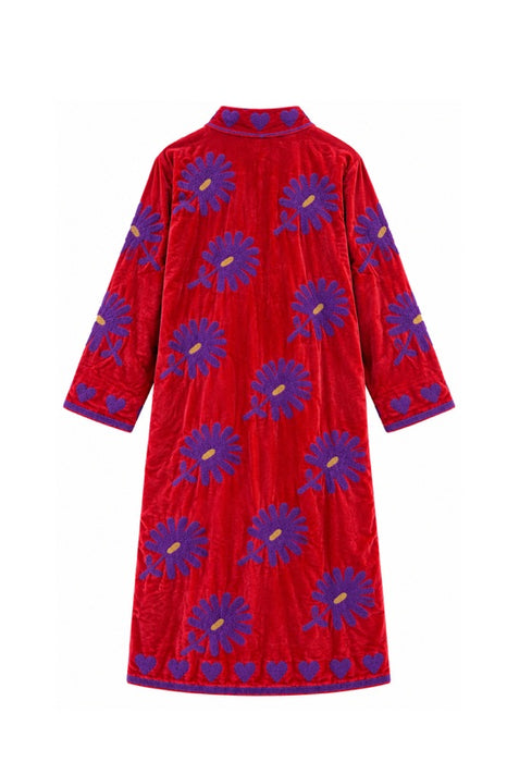 Mantel Samt rot mit Suzani Stickereien lila - One Size